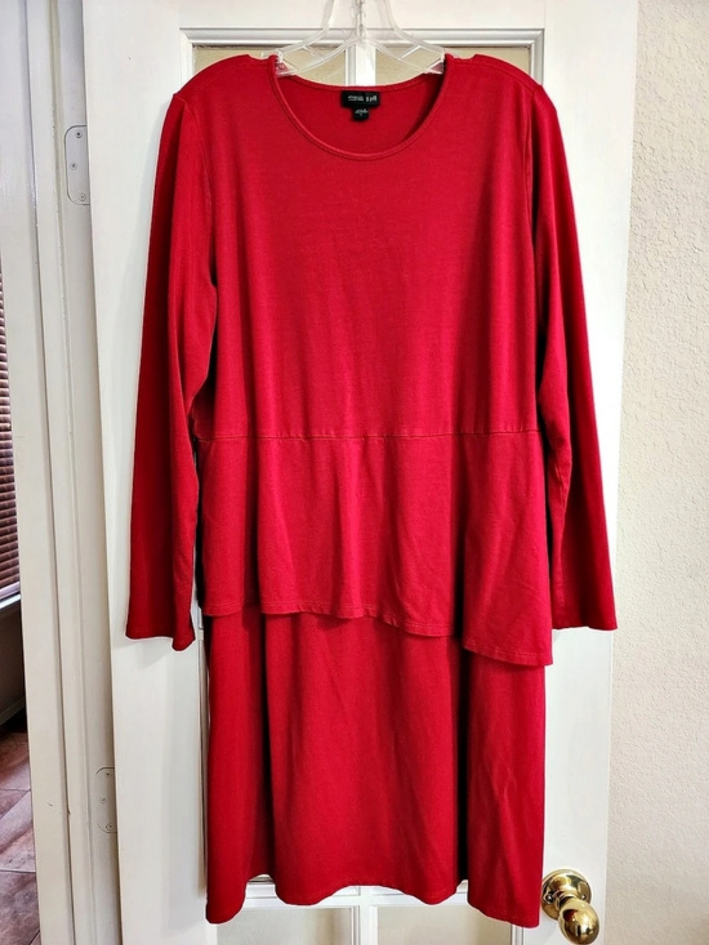 J.Jill Wearever Red Layered Overlay Long Sleeve Dress L KDR139051
